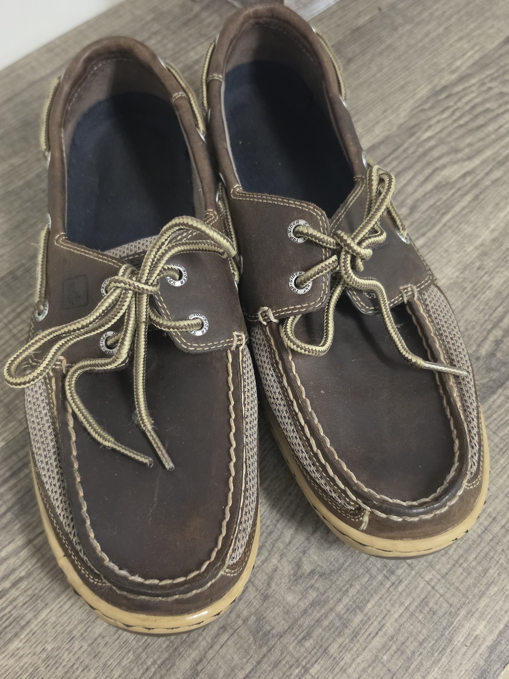Sperry Topsider Tarpon Brown Leather Boat Shoes Contrast Laces Men's Size 9W